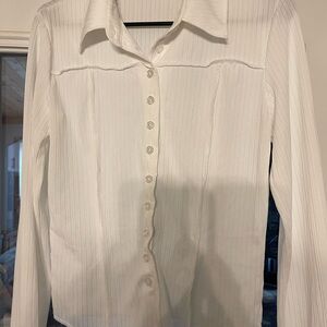 Fashion Nova White Textured Long Sleeve Shirt size L